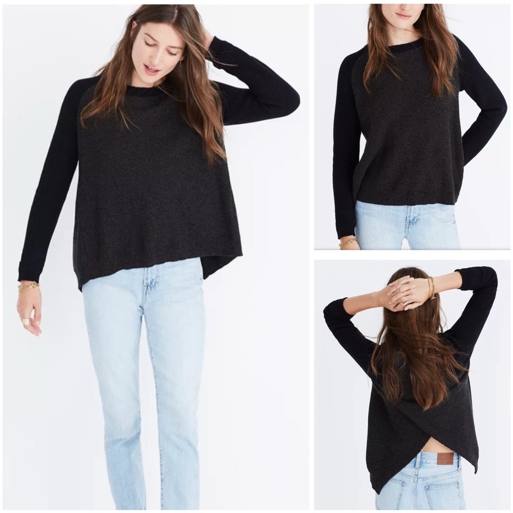 Madewell Province Cross-Back Pullover Sweater Colorblock Black & Grey Sz Small